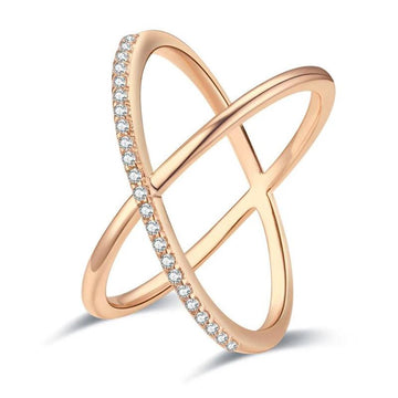 Luxury AAA Zircon Diamonds Fashion 14K Rolled Rose Gold Geometry Cross Rings for Women - Vintage Wedding Jewellery